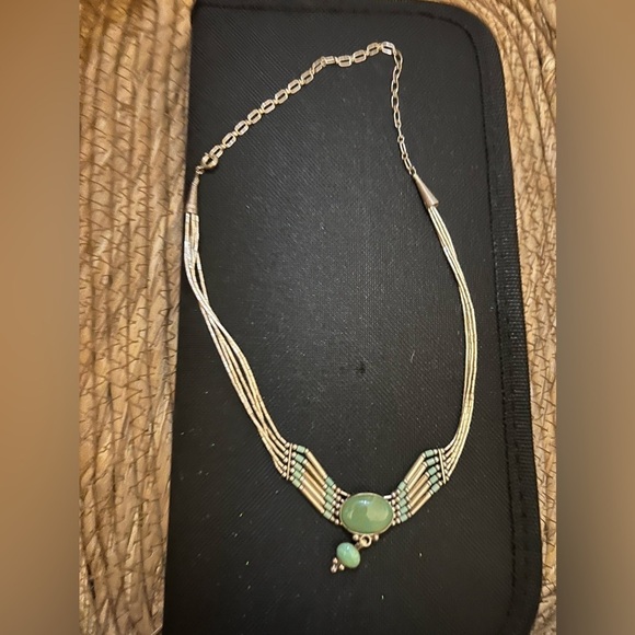 Jewelry - Sterling Liquid Silver Heshi Green Turquoise 5 Strand Necklace in box